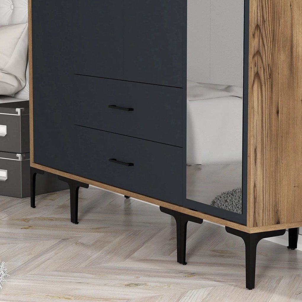 Roupeiro Kumsal STR – Nogueira e Antracite – 160 cm x 47,5 cm x 201,4