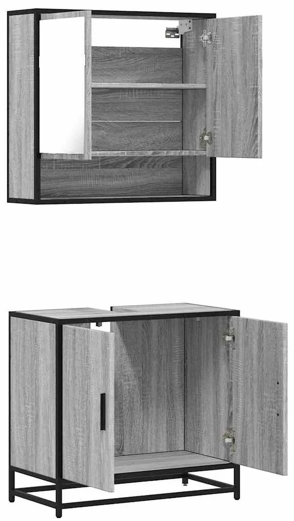 2 pcs conjunto móveis WC derivados de madeira sonoma cinza