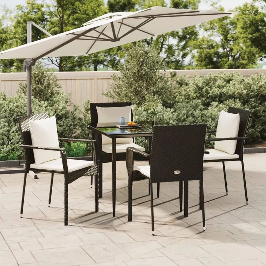 vidaXL 5 pcs conjunto de jantar p/ jardim c/ almofadões vime PE preto