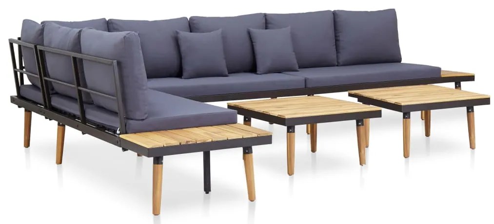 7 lugares conjunto lounge jardim + almofadões acácia castanho