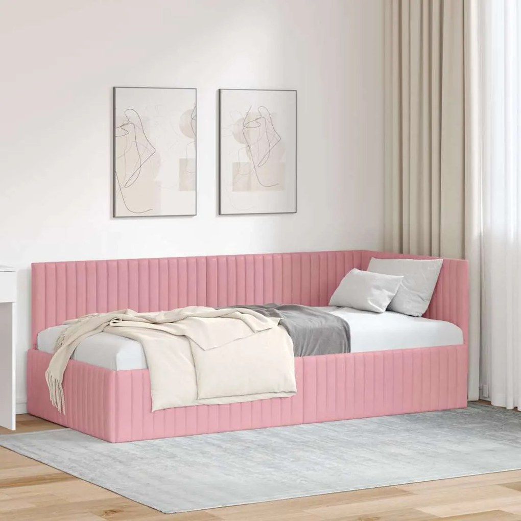 vidaXL Estrutura de Cama de Canto Rosa 90 cm x 200 cm Veludo