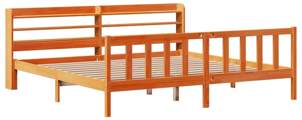 Estrutura cama c/ cabeceira 200x200cm pinho maciço castanho-mel