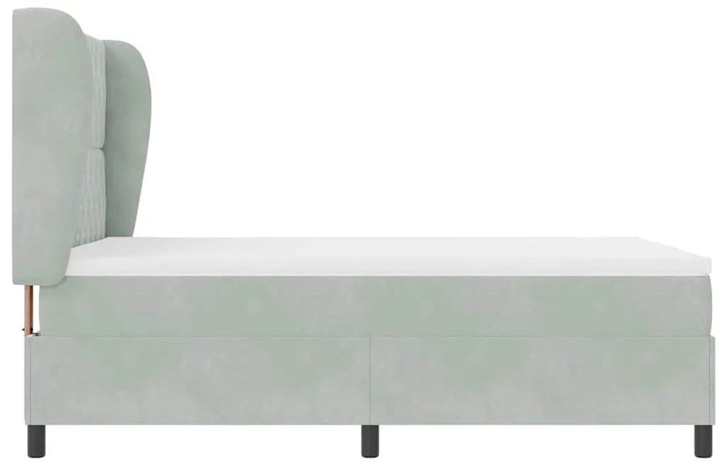 Cama Box Spring com Colchão Cinza Claro 140x190 cm em Veludo