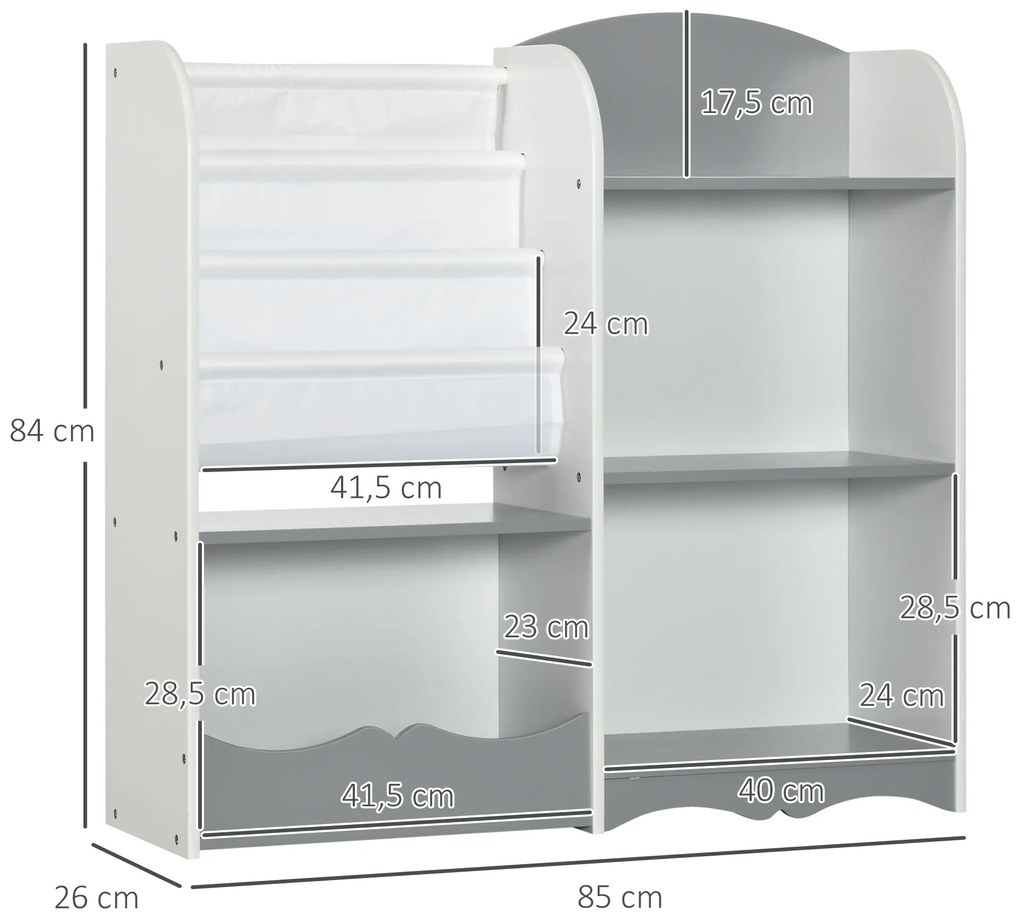 Organizador de Brinquedos Estante para Crianças com Prateleiras Abertas para Dormitório Sala de Jogos 85x26x84 cm Cinza