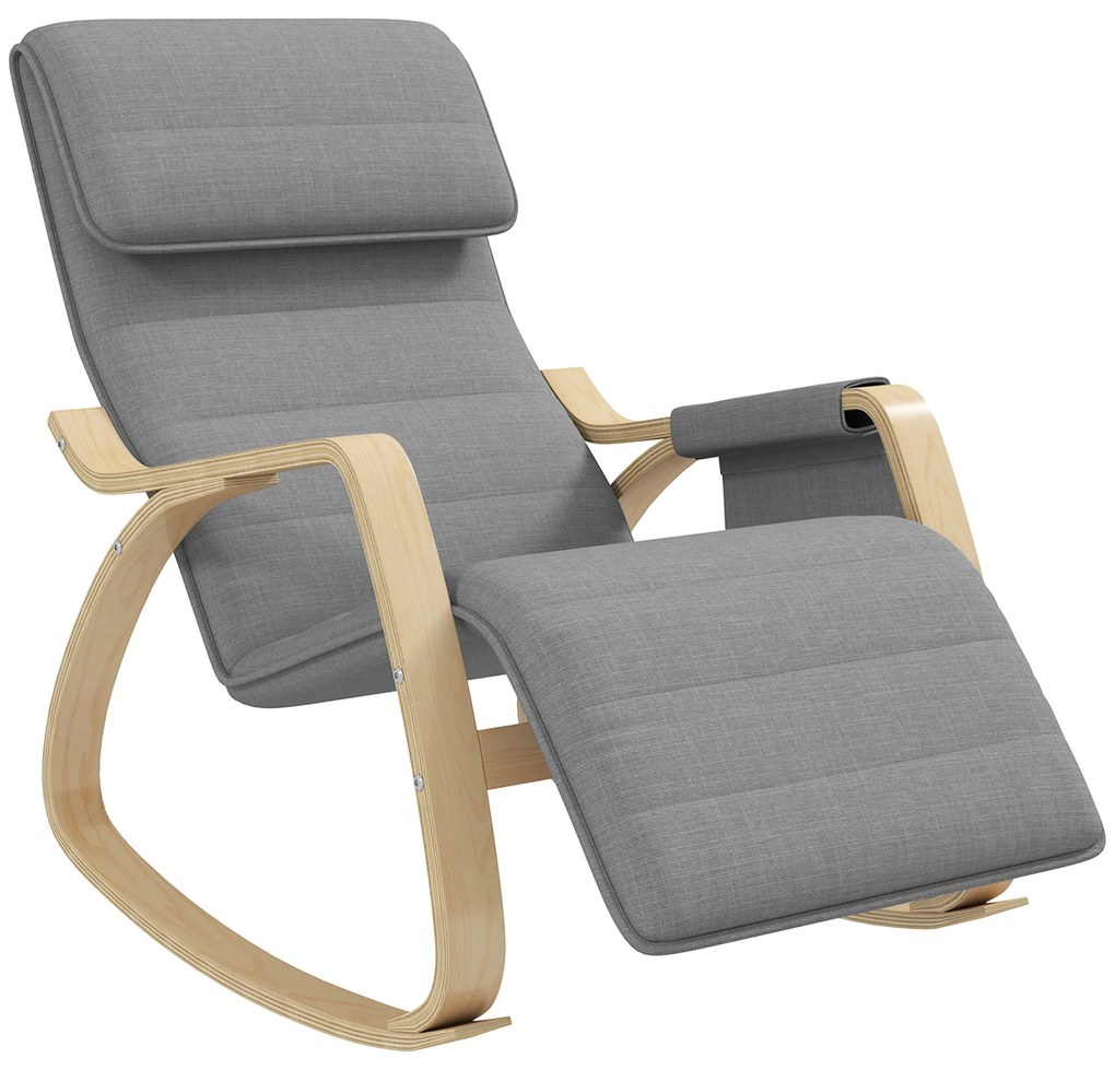 HOMCOM Poltrona Relaxde Balanço Poltrona de Amamentação com Apoio de Pés Ajustável Bolso Lateral e Apoio de Cabeça Cinza | Aosom Portugal
