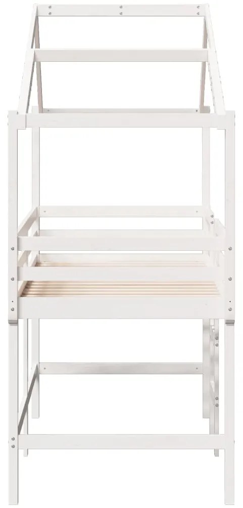 Cama alta c/ escada e telhado 80x200 cm pinho maciço branco