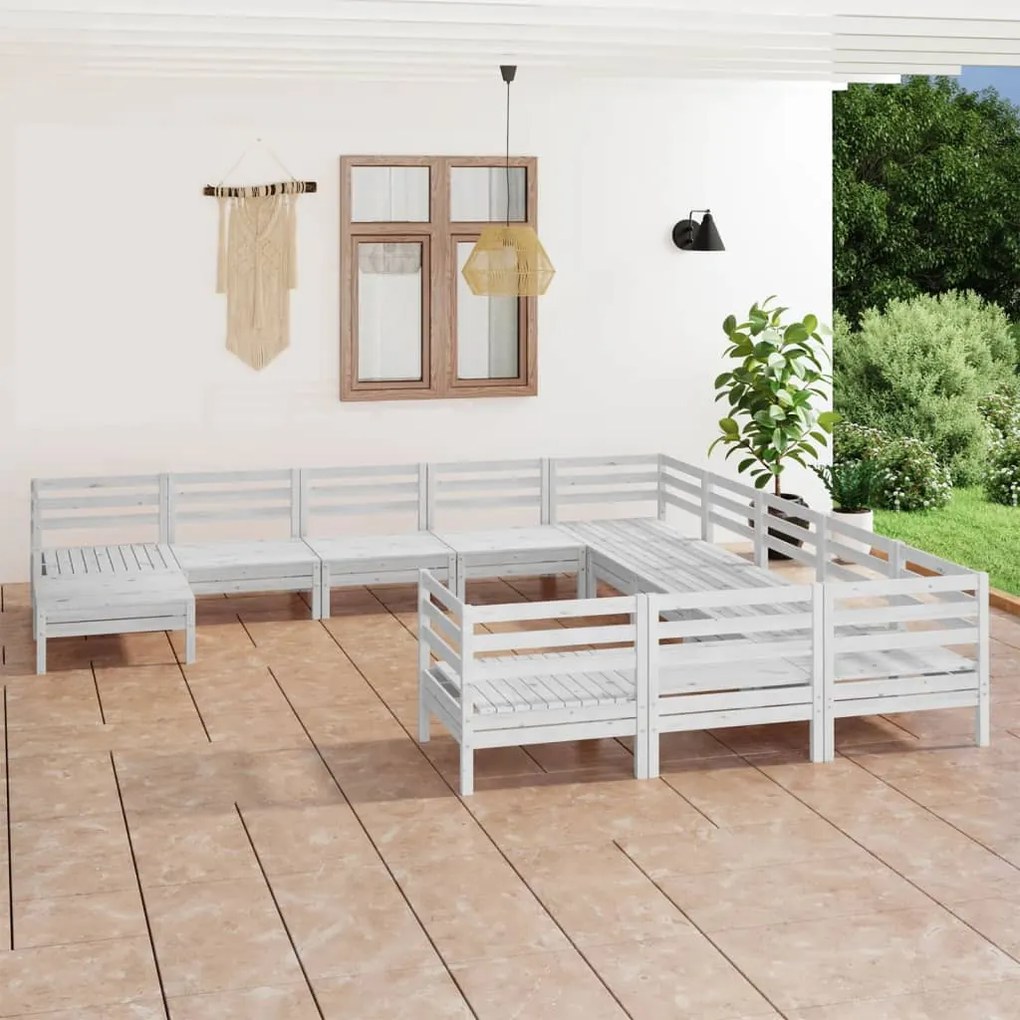 vidaXL 12 pcs conjunto lounge de jardim pinho maciço branco