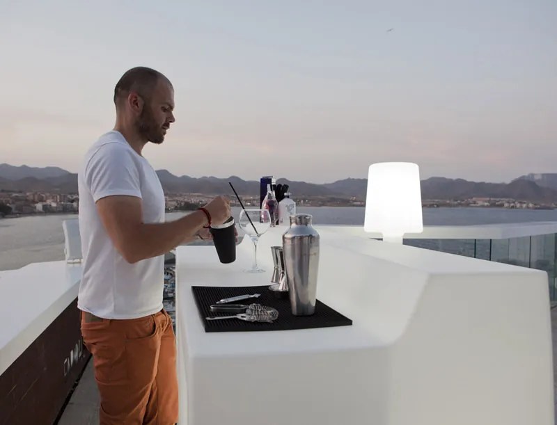 BALCÃO DE BAR COM DUPLA ALTURA JARDIM LED COM LUZ SICILIA 120 LUZ RGB SOLAR + BATERIA RECARREGÁVEL CONTROLO REMOTO  HOTEL, BAR, RESTAURANTE, JARDIM, T
