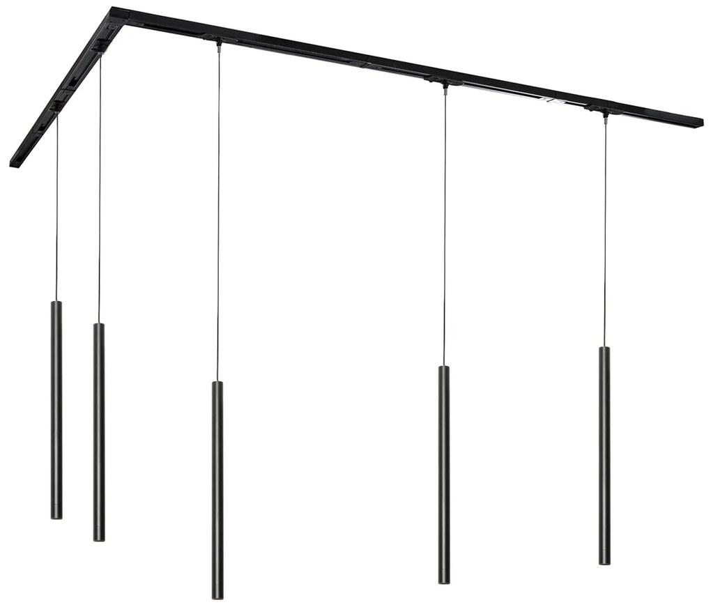 Sistema de iluminação de trilho moderno com 5 luzes pendentes preto 1-fase - Iconic Frini Moderno