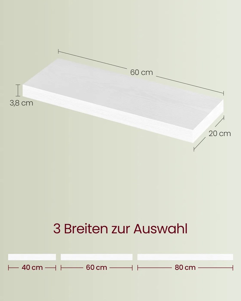 Prateleira de parede 20 x 60 x 3,8 cm suspensa branca