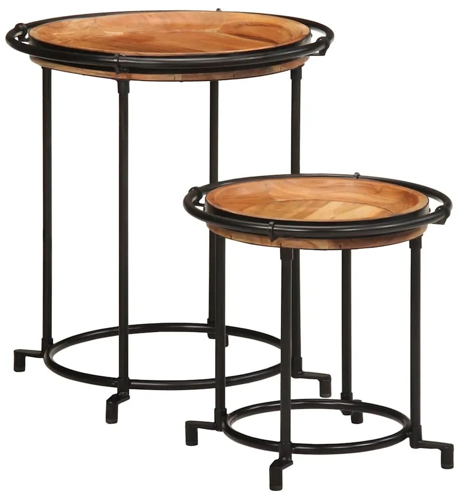 2 pcs Conjunto de mesa de apoio madeira de acácia maciça