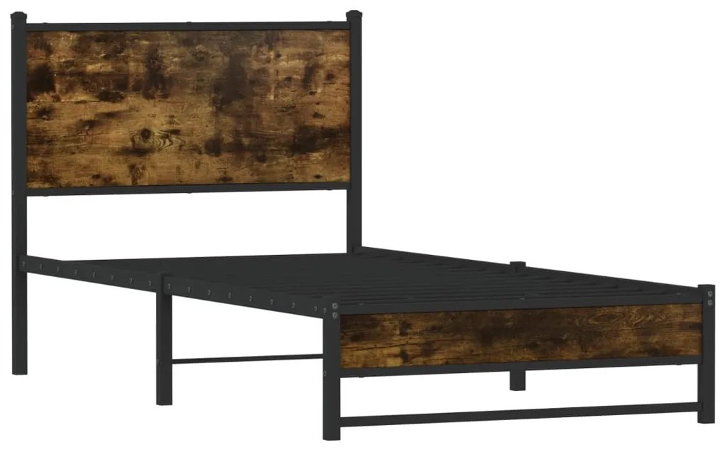 Estrutura de cama sem colchão 90x200 cm metal carvalho fumado