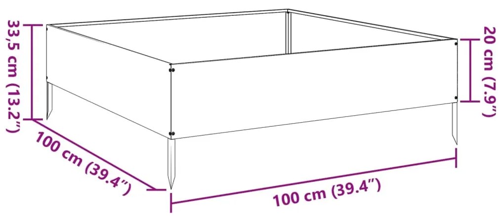 Canteiro elevado jardim aço 100x100x33,5 cm verde azeitona