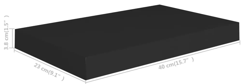 Prateleiras de parede suspensas 2 pcs 40x23x3,8cm MDF preto