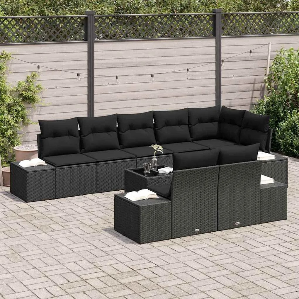 Conjunto de Sofás para Jardim de 9 Peças com Almofadas Bege em Rattan
