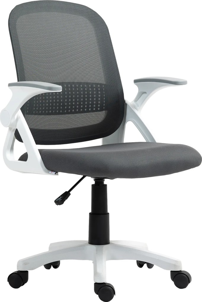 Cadeira de escritório ergonómica, em malha com braços rebatíveis, altura ajustável, cinzenta
