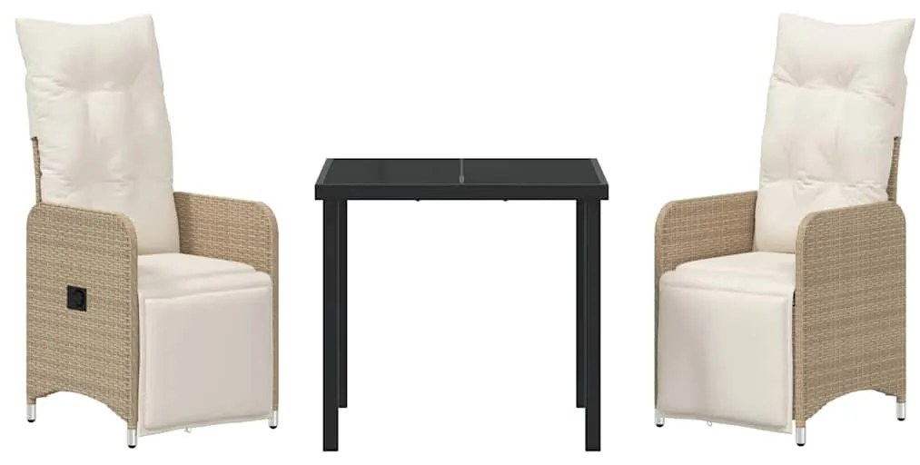 Conjunto de Jantar de Jardim 3 Peças com Almofadas Bege de Rattan Sint