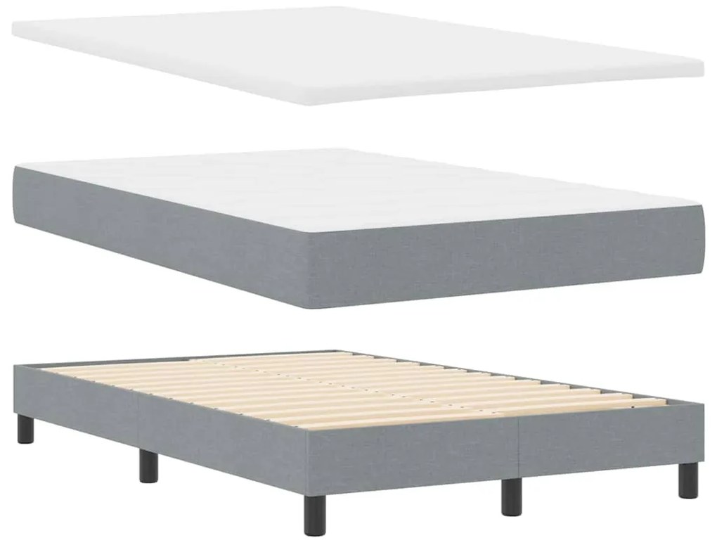 Cama Box Spring com Colchão &amp; LED Cinza Claro 120x190 cm Tecido