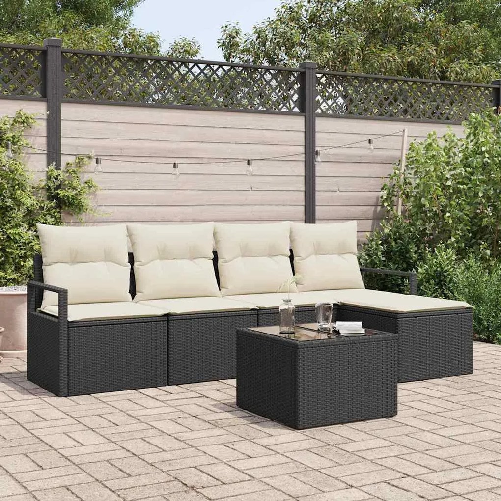 vidaXL Sofá para Jardim com 5 Peças e Almofadas Marrons em Rattan Sintético