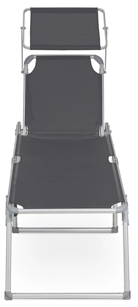 Espreguiçadeira jardim grande XXL 65 x 200 x 48 cm carga até 150 kg com pala de sol Cinzento