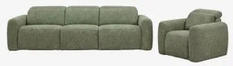 Conjunto De Sala Com Sofá Reclinável E Elétrico De 3 Lugares E Poltrona Estofada Peggy Bouclé Verde Sálvia - Sklum
