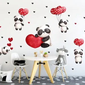 Autocolante de parede - Pandas e corações
