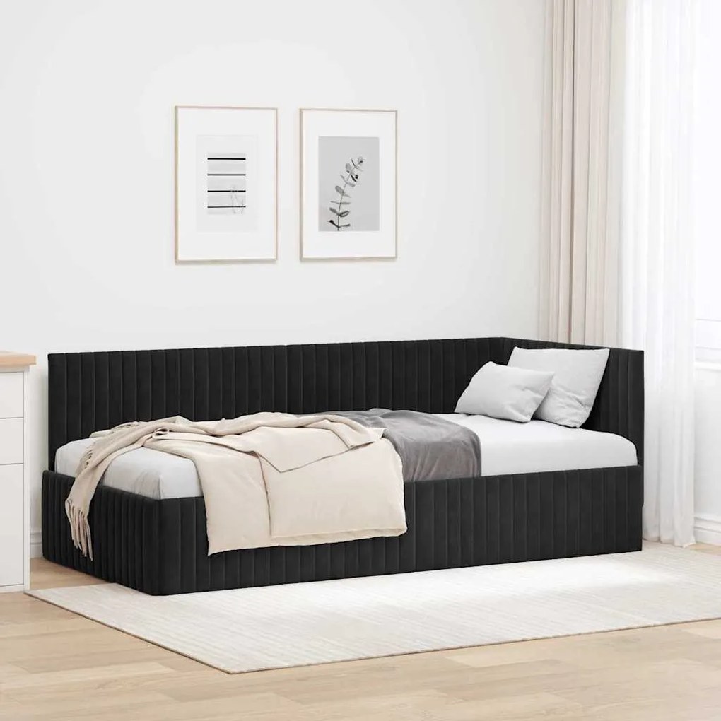vidaXL Estrutura de Cama de Canto Preto 90 cm x 190 cm Veludo