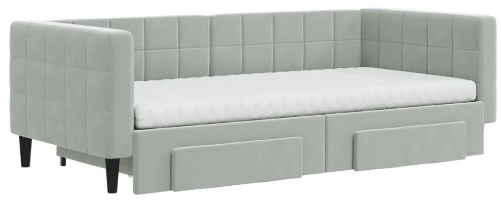 Sofá-cama c/ gavetão e gavetas 90x190 cm veludo cinzento-claro