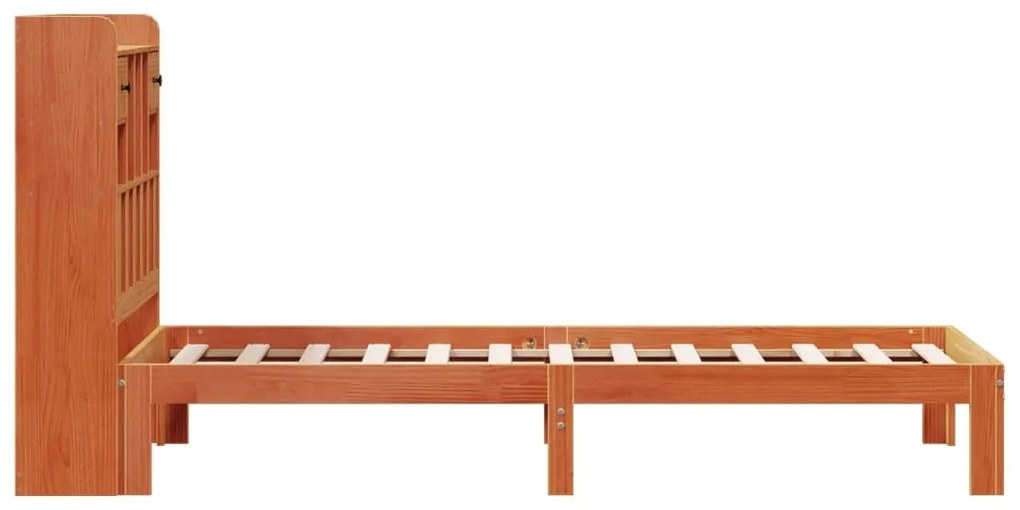 Cama com estante sem colchão 75x190cm pinho maciço castanho-mel