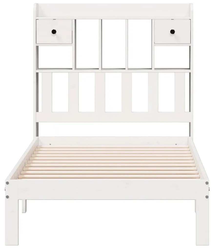 Cama com estante sem colchão 75x190 cm pinho maciço branco