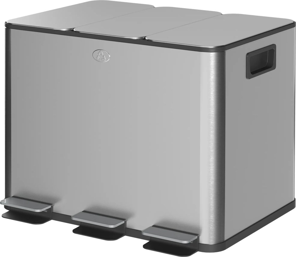 Caixote do lixo de cozinha, caixote do lixo para reciclagem, 3 compartimentos de 20 L, baldes interiores removíveis, 61,9 x 36,6 x 56,7 cm, prateado