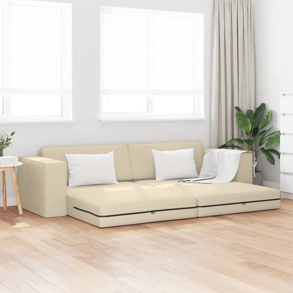 Sofá Cama 2-em-1 Creme 245x150x60.5 cm Tecido