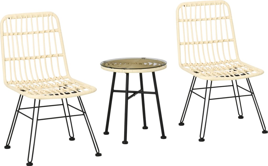 Conjunto de bistrô de jardim de 3 peças: 2 cadeiras + mesa de centro redonda em vidro temperado, 2 almofadas com fecho de correr e capa removível em p