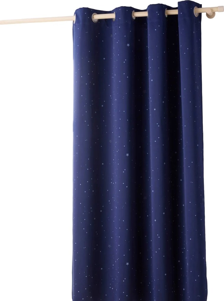 Cortinado opaco, com ilhós, às estrelas azul escuro estampado