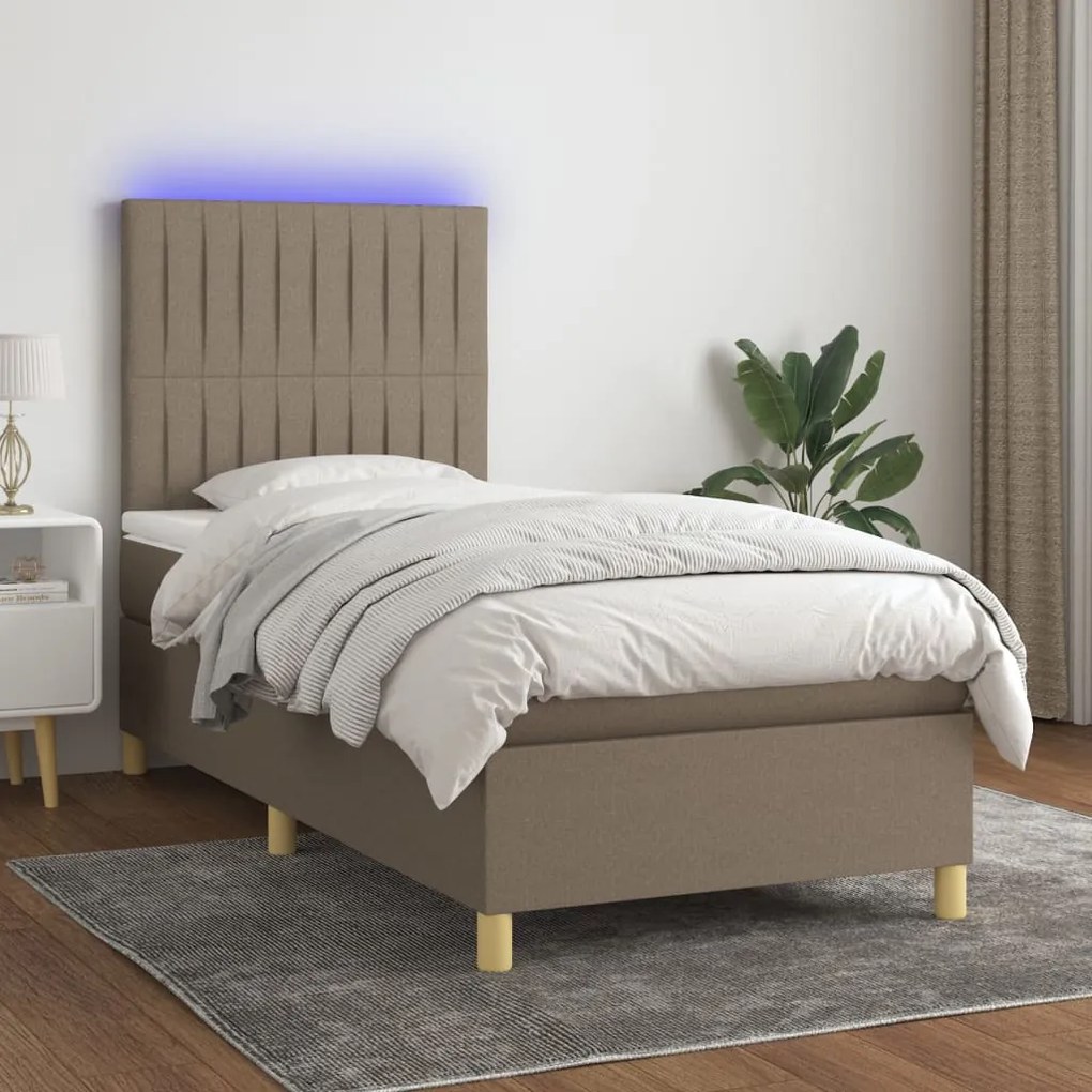 Cama box spring colchão/LED 100x200cm tecido cinza-acastanhado