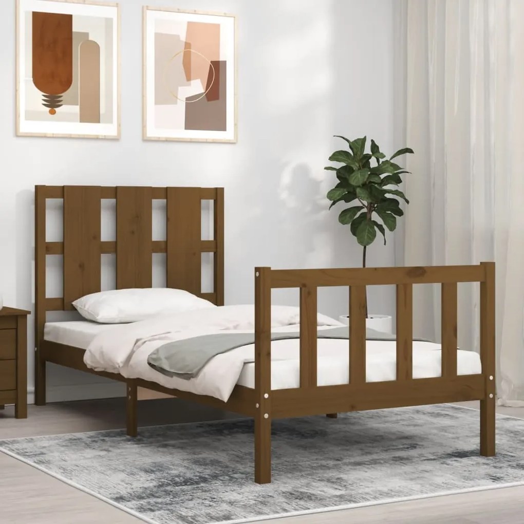 vidaXL Estrutura cama cabeceira 100x200cm madeira maciça castanho-mel