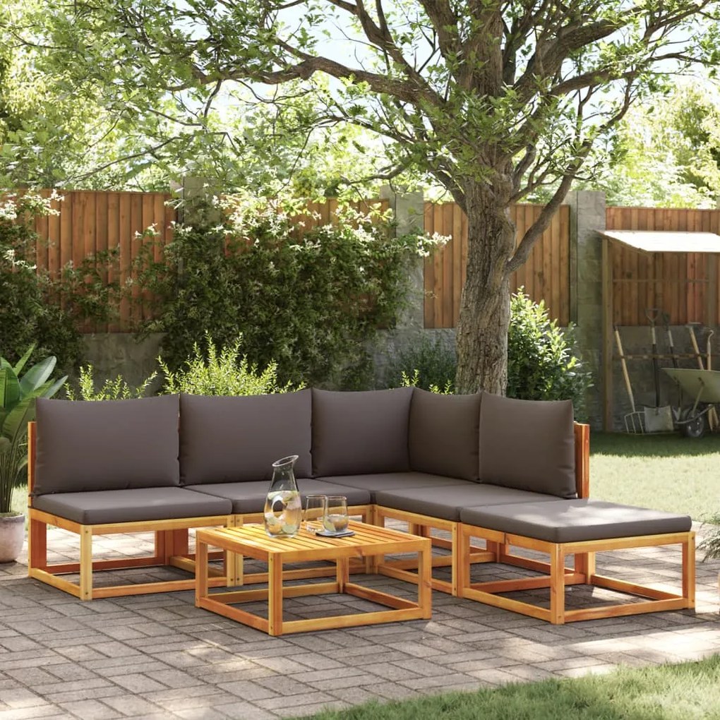 vidaXL 6 pcs conjunto de sofás de jardim com almofadões acácia maciça