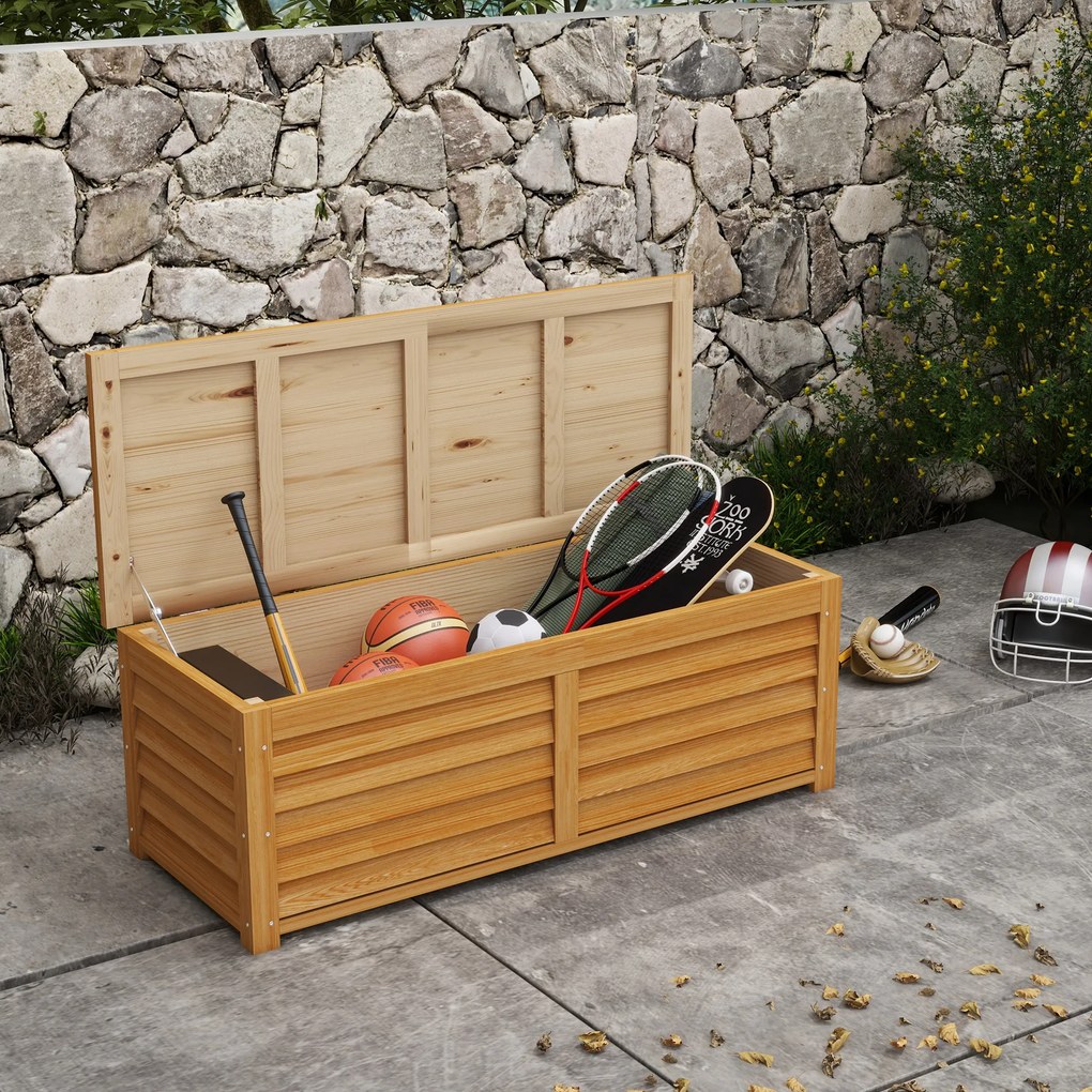 Caixa de arrumação exterior para jardim, de 176 L, em madeira, com pega, 130 x 50 x 45 cm castanho