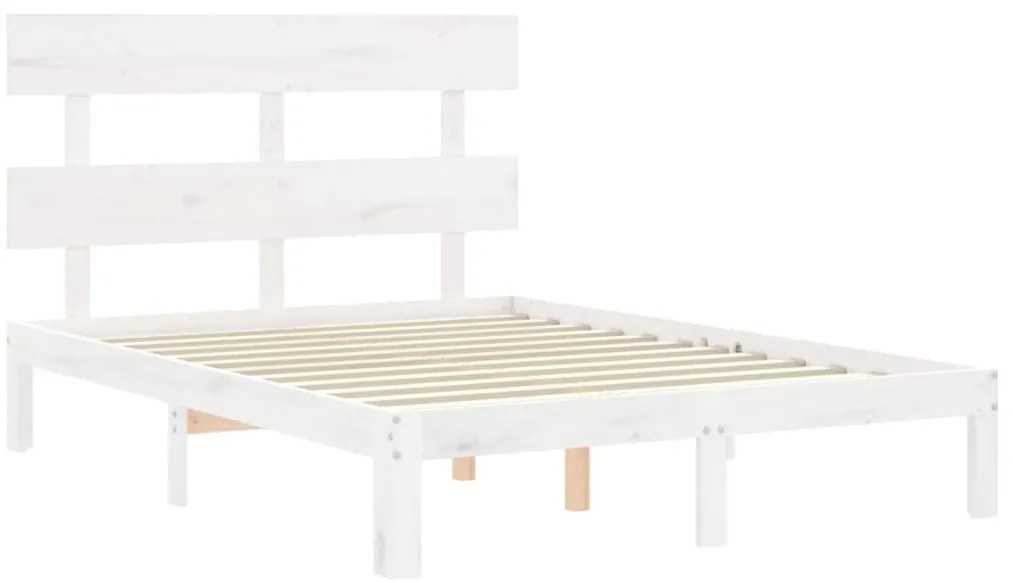 Estrutura de cama de casal c/ cabeceira madeira maciça branco