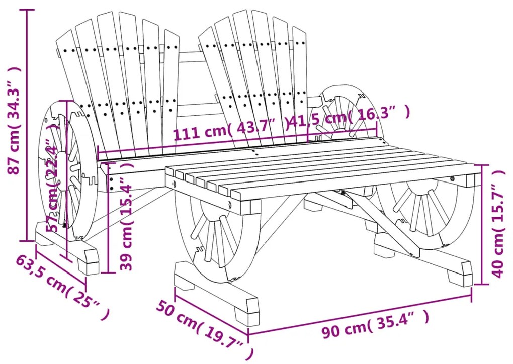 2 pcs conjunto lounge de jardim madeira de abeto maciça