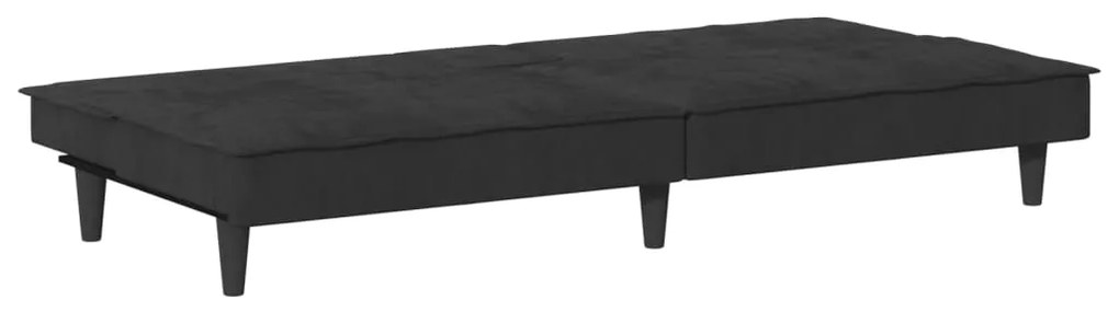 Sofá-cama com suporte para copos veludo preto