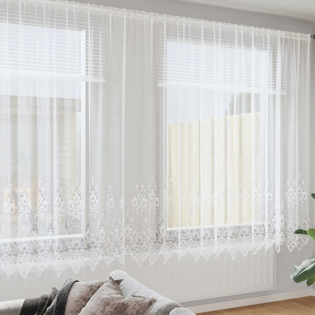 vidaXL Cortina de Renda com cortinas Branco 240 x 400 cm Poliéster