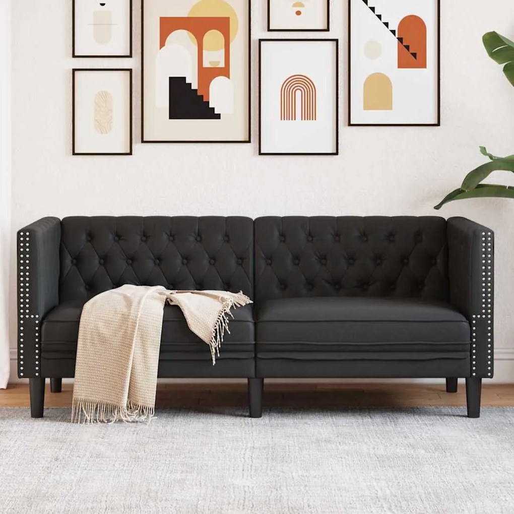 vidaXL Sofá Chesterfield Preto 174 x 74,5 x 70,5 cm Couro sintético