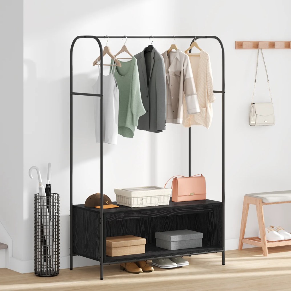 Porte-Roupas com Prateleiras Carvalho Preto 100x44x160 cm