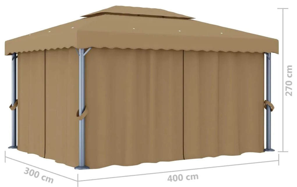Gazebo com cortina 4x3 m alumínio cinzento-acastanhado