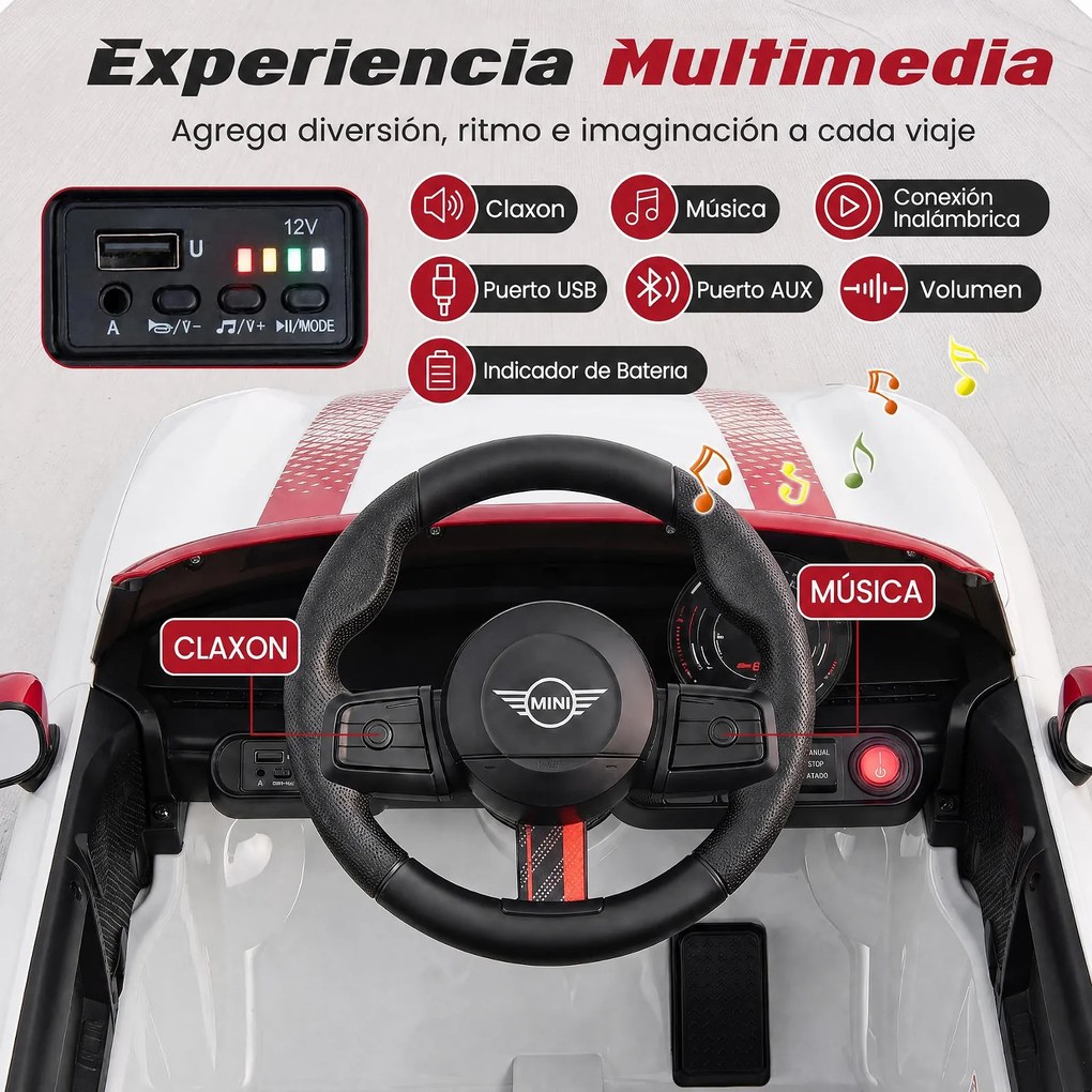 Carrinho Elétrico Infantil 12V para crianças 3-6 anos, 97 x 55 x 48 cm, Dois Modos de Condução, Branco