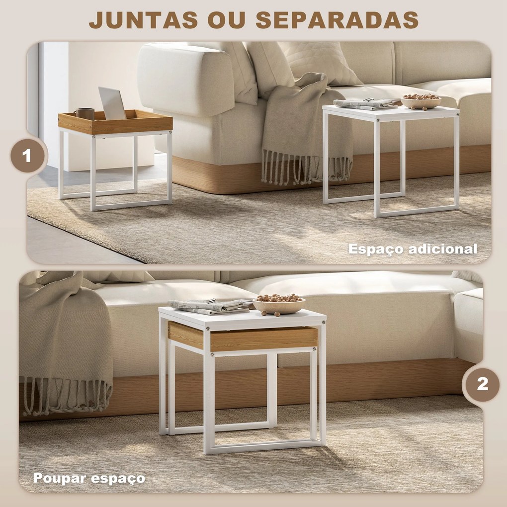 Mesas Auxiliares para Sala de Estar Conjunto de 2 Mesas com Estrutura