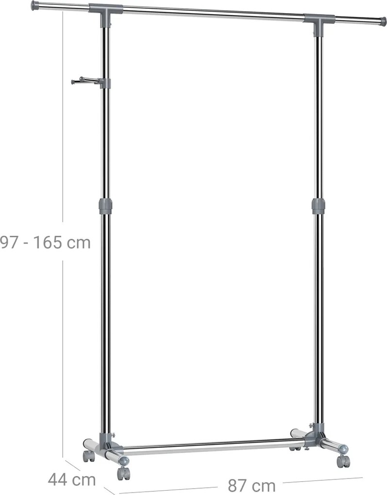 Cabide aberto extensível 87-150 cm, profundidade: 44 cm, altura: 97-165 cm cinzento