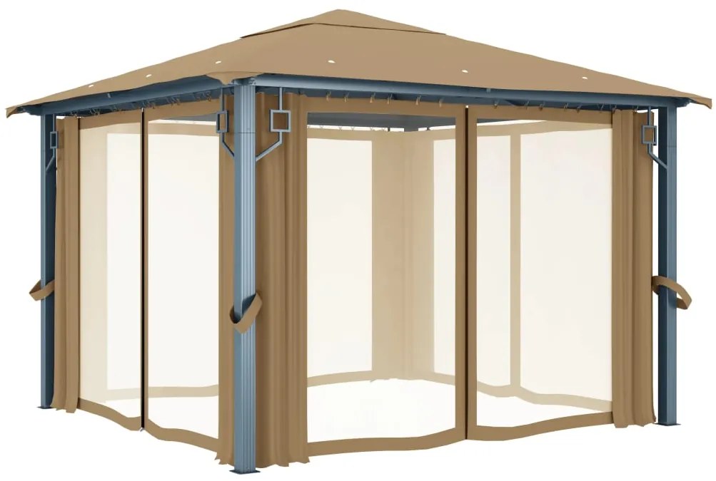 Gazebo com cortina 300x300 cm alumínio cinzento-acastanhado
