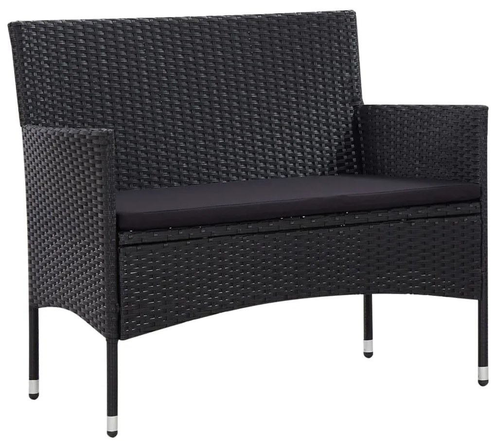 5 pcs conjunto lounge de jardim c/ almofadões vime PE preto